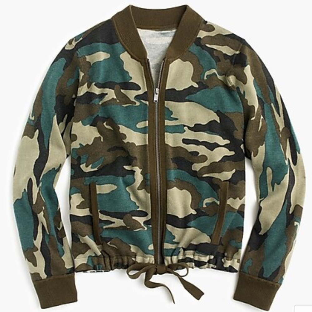 J Crew Knit Bomber Sweater In Camo